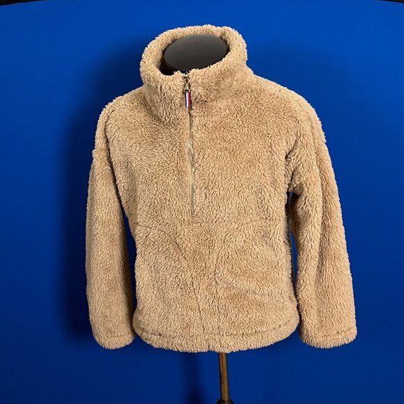 Tommy Hilfiger Womens Tan Fuzzy Sherpa Teddy 1/4 Zip Pullover‎ Size M - Picture 2 of 8